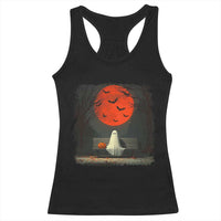 Halloween Lonely Ghost Bench Blood Moon Pumpkin Racerback Tank Top - Wonder Print Shop