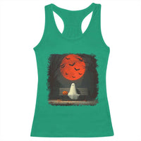 Halloween Lonely Ghost Bench Blood Moon Pumpkin Racerback Tank Top - Wonder Print Shop