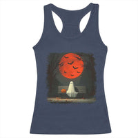 Halloween Lonely Ghost Bench Blood Moon Pumpkin Racerback Tank Top - Wonder Print Shop