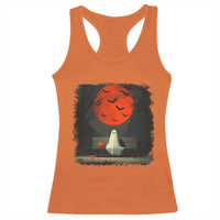 Halloween Lonely Ghost Bench Blood Moon Pumpkin Racerback Tank Top - Wonder Print Shop