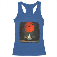 Halloween Lonely Ghost Bench Blood Moon Pumpkin Racerback Tank Top - Wonder Print Shop