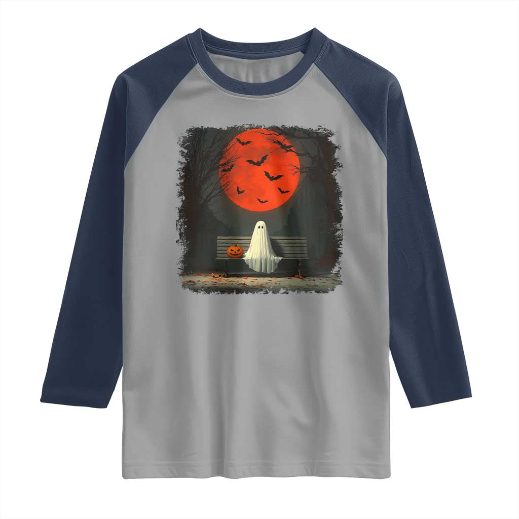 Halloween Lonely Ghost Bench Blood Moon Pumpkin Raglan Shirt - Wonder Print Shop