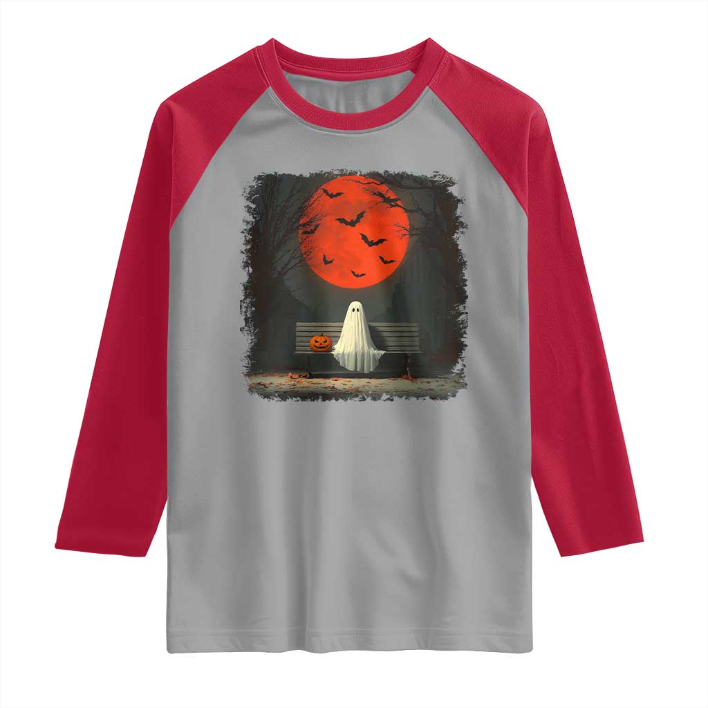 Halloween Lonely Ghost Bench Blood Moon Pumpkin Raglan Shirt - Wonder Print Shop