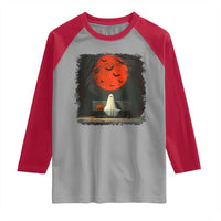 Halloween Lonely Ghost Bench Blood Moon Pumpkin Raglan Shirt - Wonder Print Shop