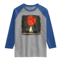 Halloween Lonely Ghost Bench Blood Moon Pumpkin Raglan Shirt - Wonder Print Shop