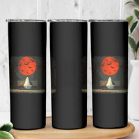 Halloween Lonely Ghost Bench Blood Moon Pumpkin Skinny Tumbler - Wonder Print Shop