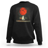 Halloween Lonely Ghost Bench Blood Moon Pumpkin Sweatshirt - Wonder Print Shop