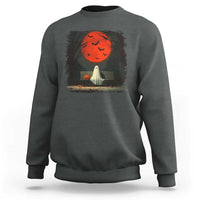 Halloween Lonely Ghost Bench Blood Moon Pumpkin Sweatshirt - Wonder Print Shop