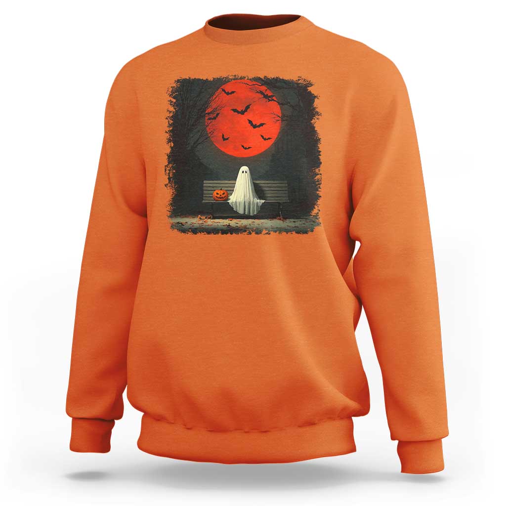 Halloween Lonely Ghost Bench Blood Moon Pumpkin Sweatshirt - Wonder Print Shop