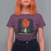 Halloween Lonely Ghost Bench Blood Moon Pumpkin T Shirt For Women - Wonder Print Shop