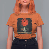 Halloween Lonely Ghost Bench Blood Moon Pumpkin T Shirt For Women - Wonder Print Shop