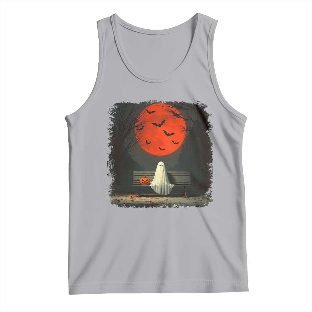Halloween Lonely Ghost Bench Blood Moon Pumpkin Tank Top - Wonder Print Shop