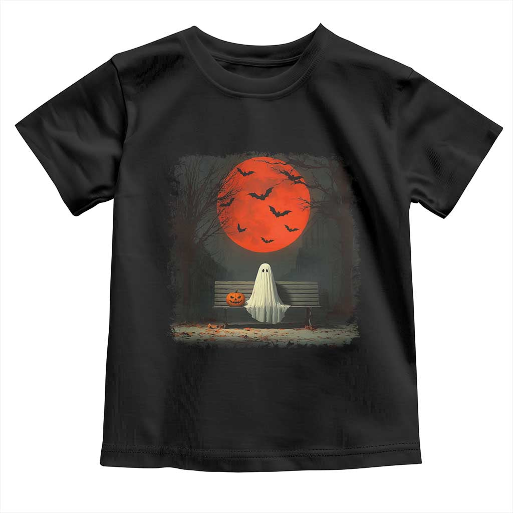 Halloween Lonely Ghost Bench Blood Moon Pumpkin Toddler T Shirt - Wonder Print Shop