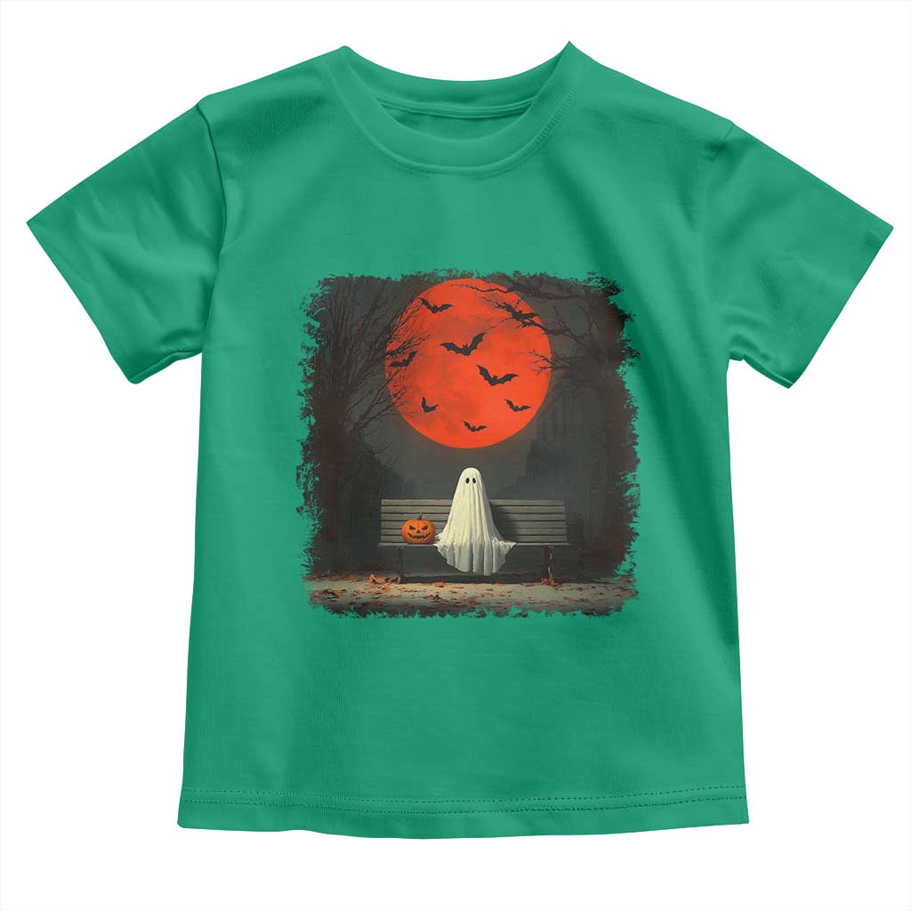 Halloween Lonely Ghost Bench Blood Moon Pumpkin Toddler T Shirt - Wonder Print Shop