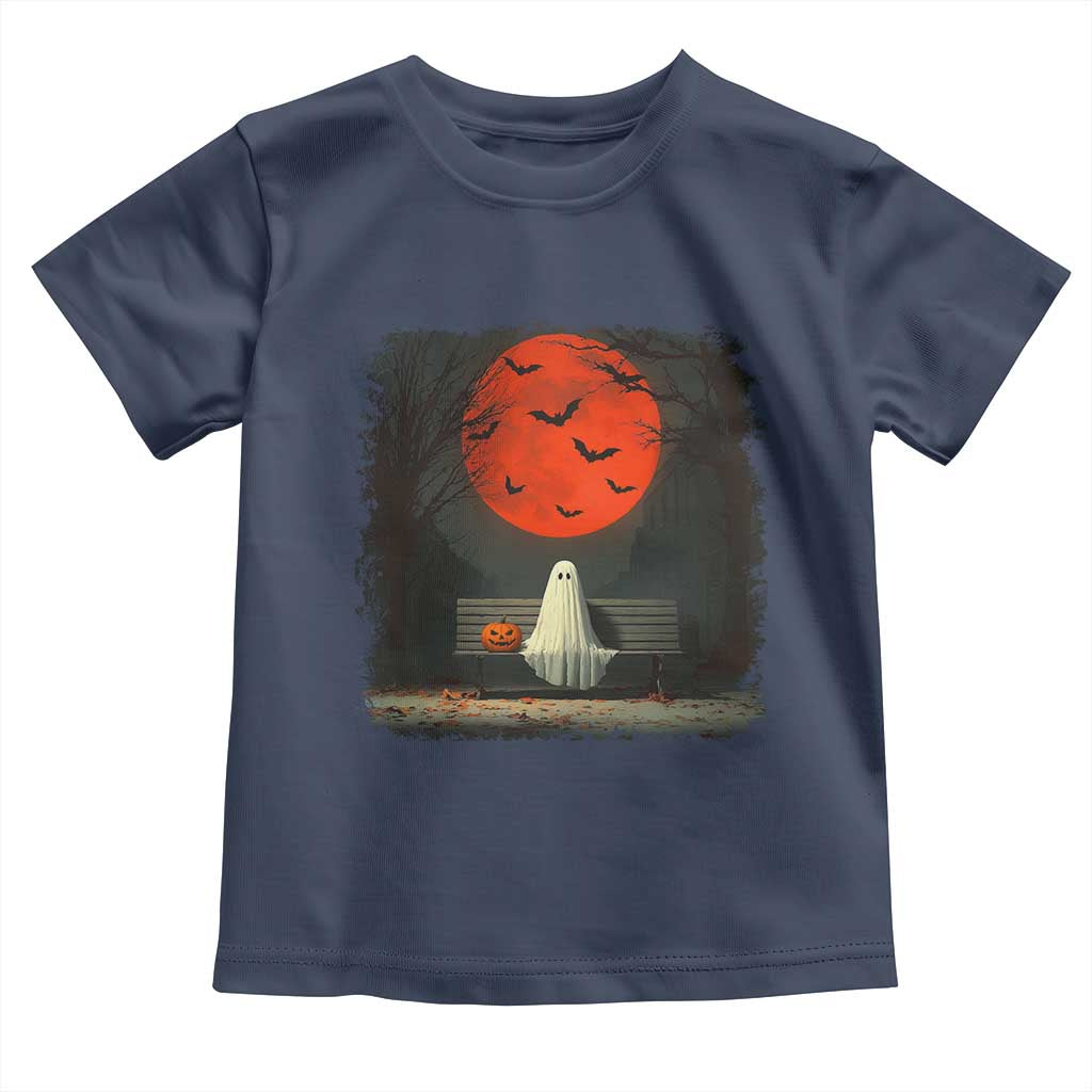 Halloween Lonely Ghost Bench Blood Moon Pumpkin Toddler T Shirt - Wonder Print Shop