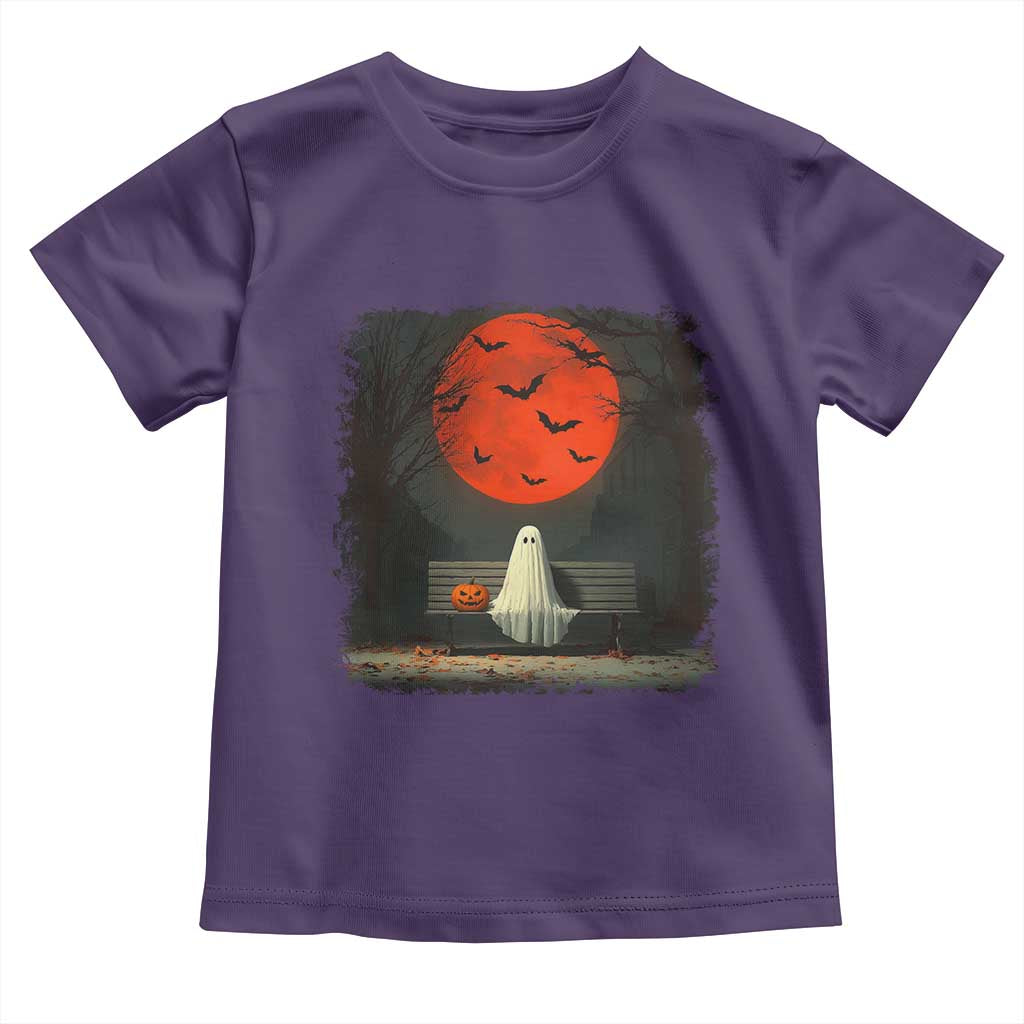 Halloween Lonely Ghost Bench Blood Moon Pumpkin Toddler T Shirt - Wonder Print Shop