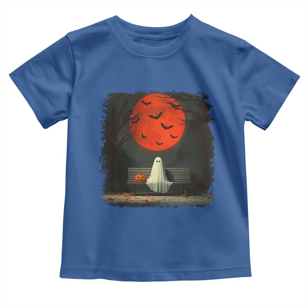 Halloween Lonely Ghost Bench Blood Moon Pumpkin Toddler T Shirt - Wonder Print Shop