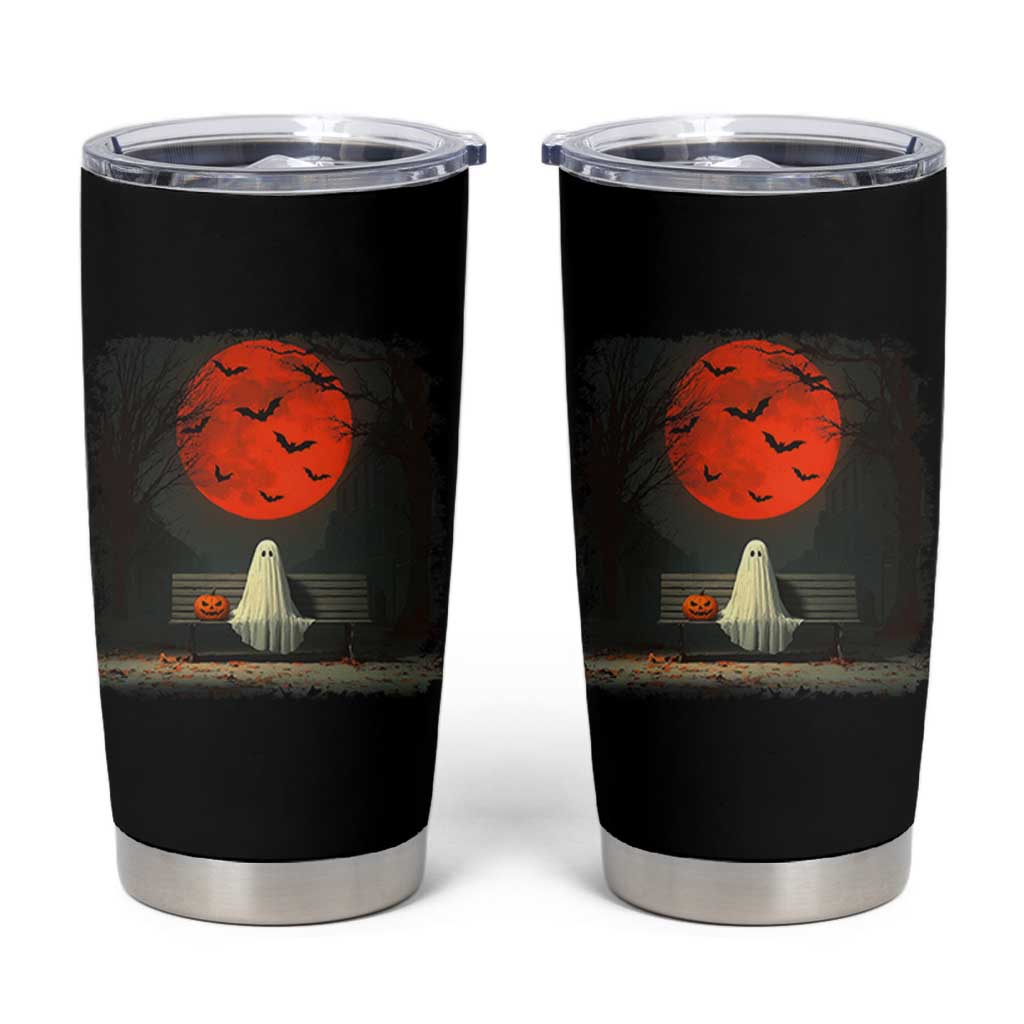 Halloween Lonely Ghost Bench Blood Moon Pumpkin Tumbler Cup - Wonder Print Shop