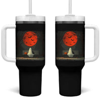 Halloween Lonely Ghost Bench Blood Moon Pumpkin Tumbler With Handle - Wonder Print Shop