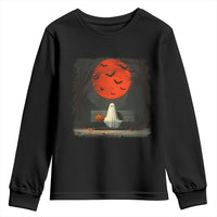 Halloween Lonely Ghost Bench Blood Moon Pumpkin Youth Sweatshirt - Wonder Print Shop