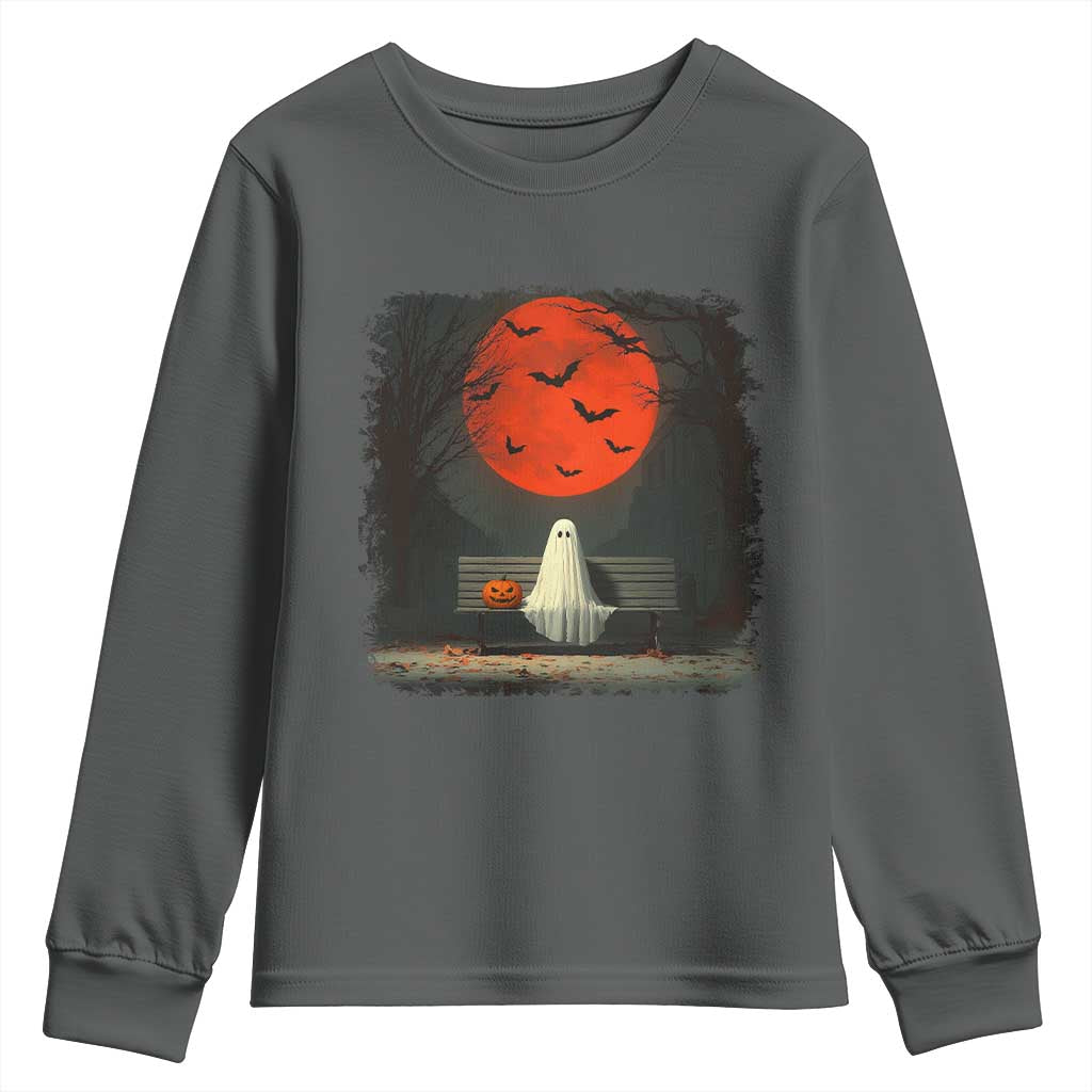 Halloween Lonely Ghost Bench Blood Moon Pumpkin Youth Sweatshirt - Wonder Print Shop