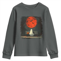 Halloween Lonely Ghost Bench Blood Moon Pumpkin Youth Sweatshirt - Wonder Print Shop