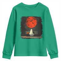 Halloween Lonely Ghost Bench Blood Moon Pumpkin Youth Sweatshirt - Wonder Print Shop