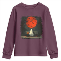 Halloween Lonely Ghost Bench Blood Moon Pumpkin Youth Sweatshirt - Wonder Print Shop
