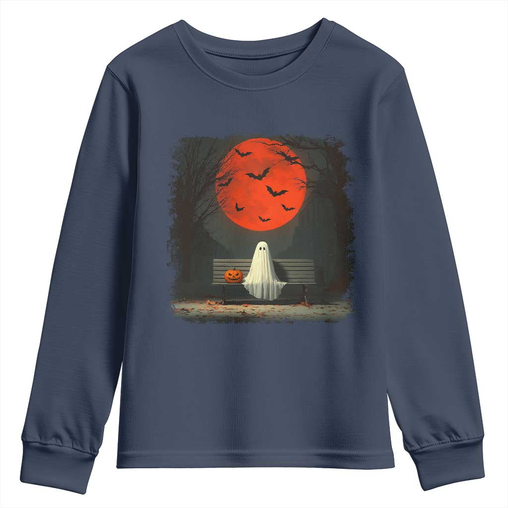 Halloween Lonely Ghost Bench Blood Moon Pumpkin Youth Sweatshirt - Wonder Print Shop