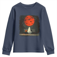 Halloween Lonely Ghost Bench Blood Moon Pumpkin Youth Sweatshirt - Wonder Print Shop