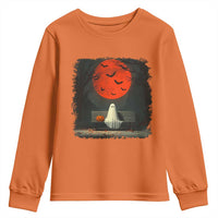 Halloween Lonely Ghost Bench Blood Moon Pumpkin Youth Sweatshirt - Wonder Print Shop