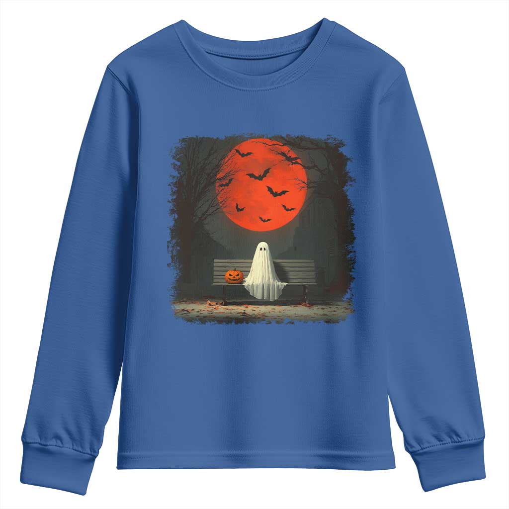 Halloween Lonely Ghost Bench Blood Moon Pumpkin Youth Sweatshirt - Wonder Print Shop