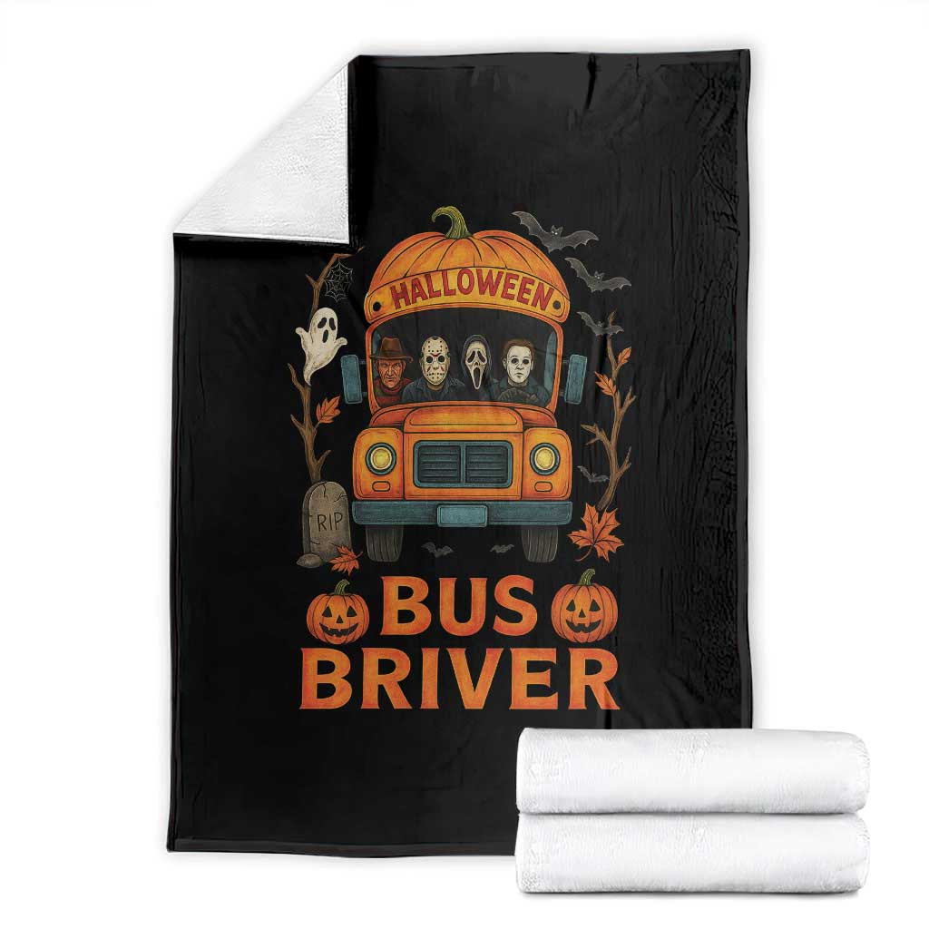 Funny Halloween Bus Driver Throw Blanket Horror Slashers Pumpkin School Bus Spooky Season - Wonder Print Shop