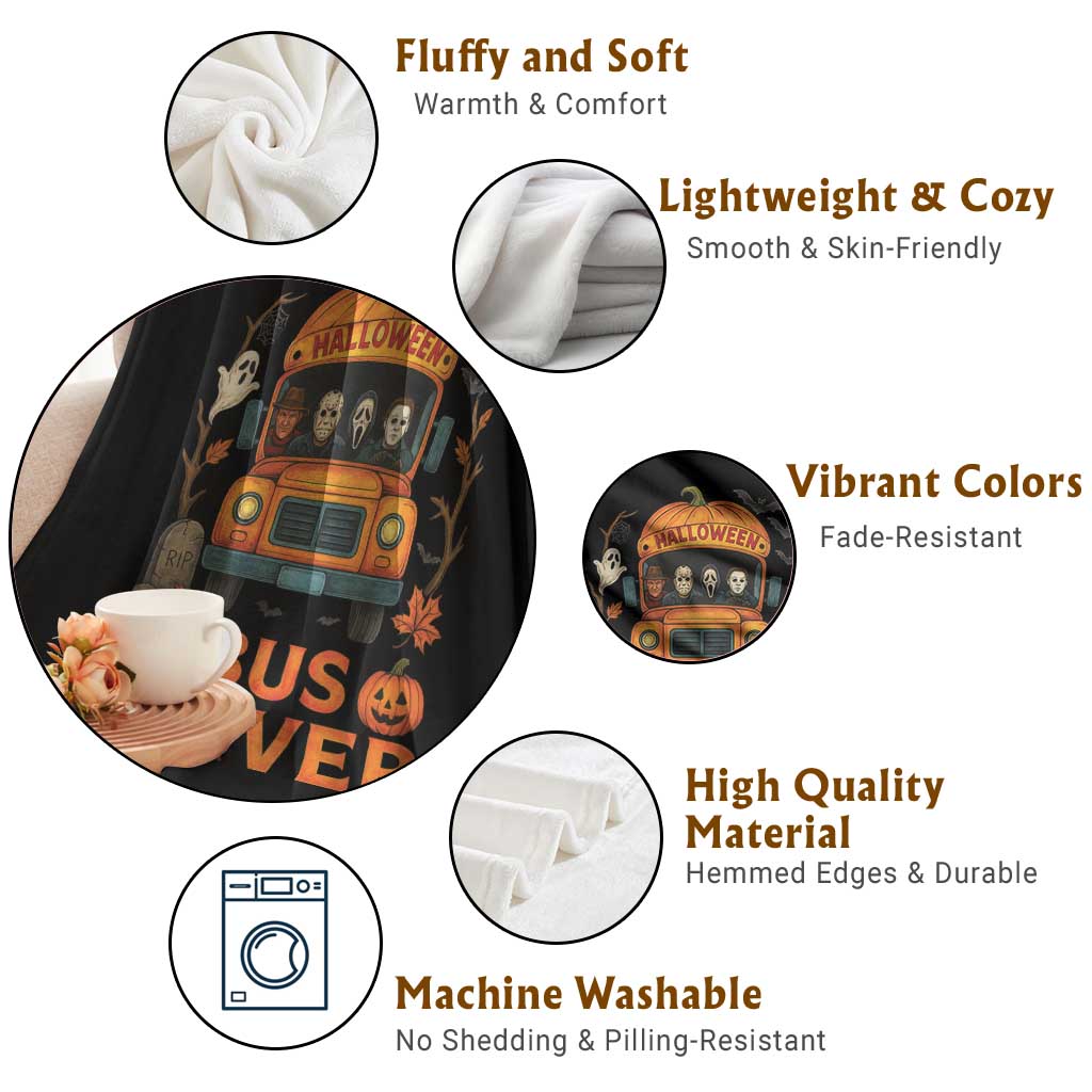 Funny Halloween Bus Driver Throw Blanket Horror Slashers Pumpkin School Bus Spooky Season - Wonder Print Shop