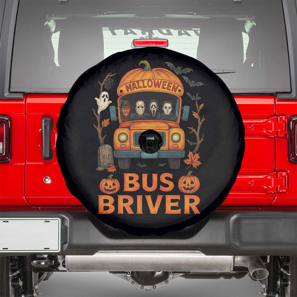 Funny Halloween Bus Driver Spare Tire Cover Horror Slashers Pumpkin School Bus Spooky Season - Wonder Print Shop