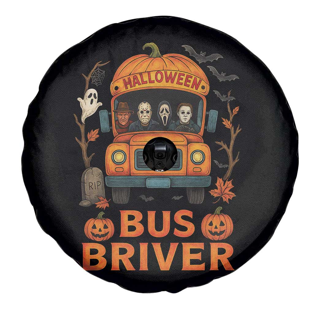 Funny Halloween Bus Driver Spare Tire Cover Horror Slashers Pumpkin School Bus Spooky Season - Wonder Print Shop