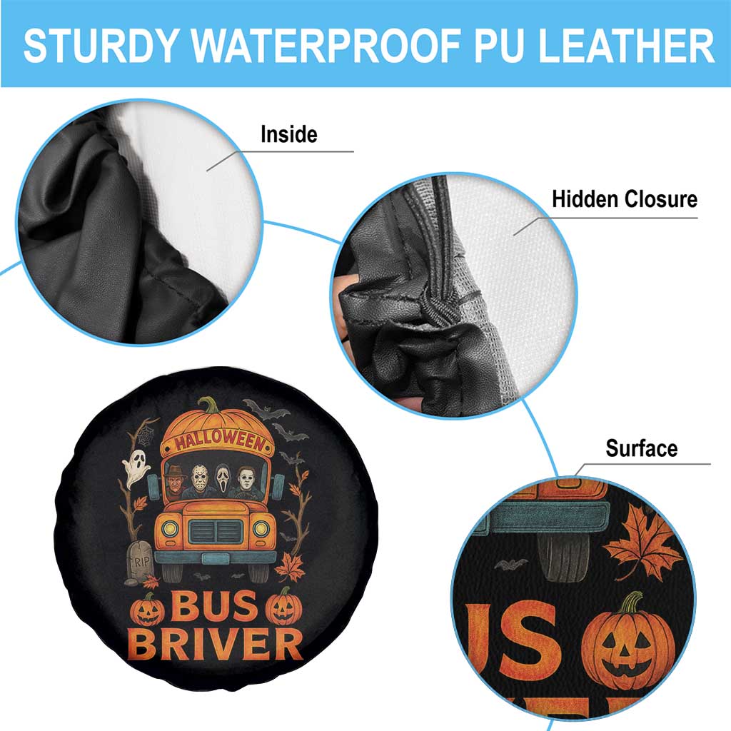 Funny Halloween Bus Driver Spare Tire Cover Horror Slashers Pumpkin School Bus Spooky Season - Wonder Print Shop