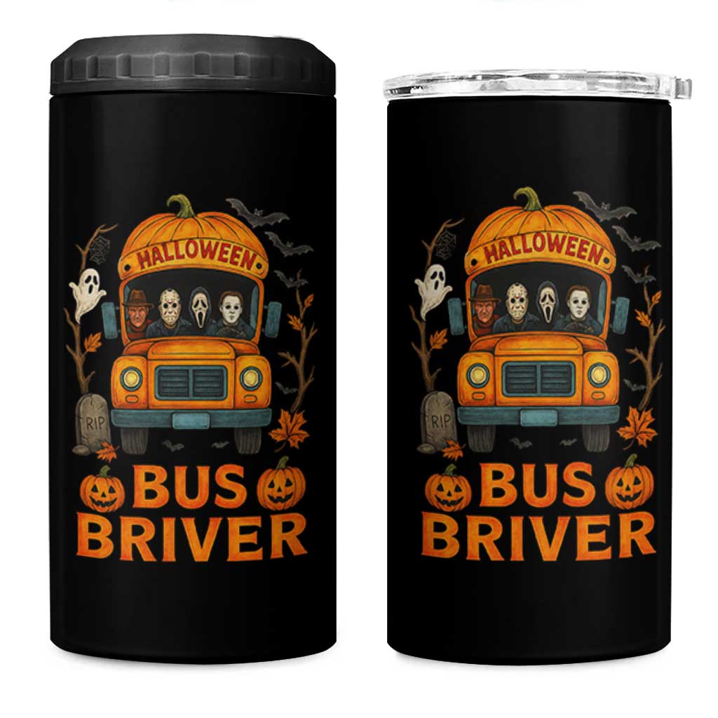 Funny Halloween Bus Driver 4 in 1 Can Cooler Tumbler Horror Slashers Pumpkin School Bus Spooky Season - Wonder Print Shop