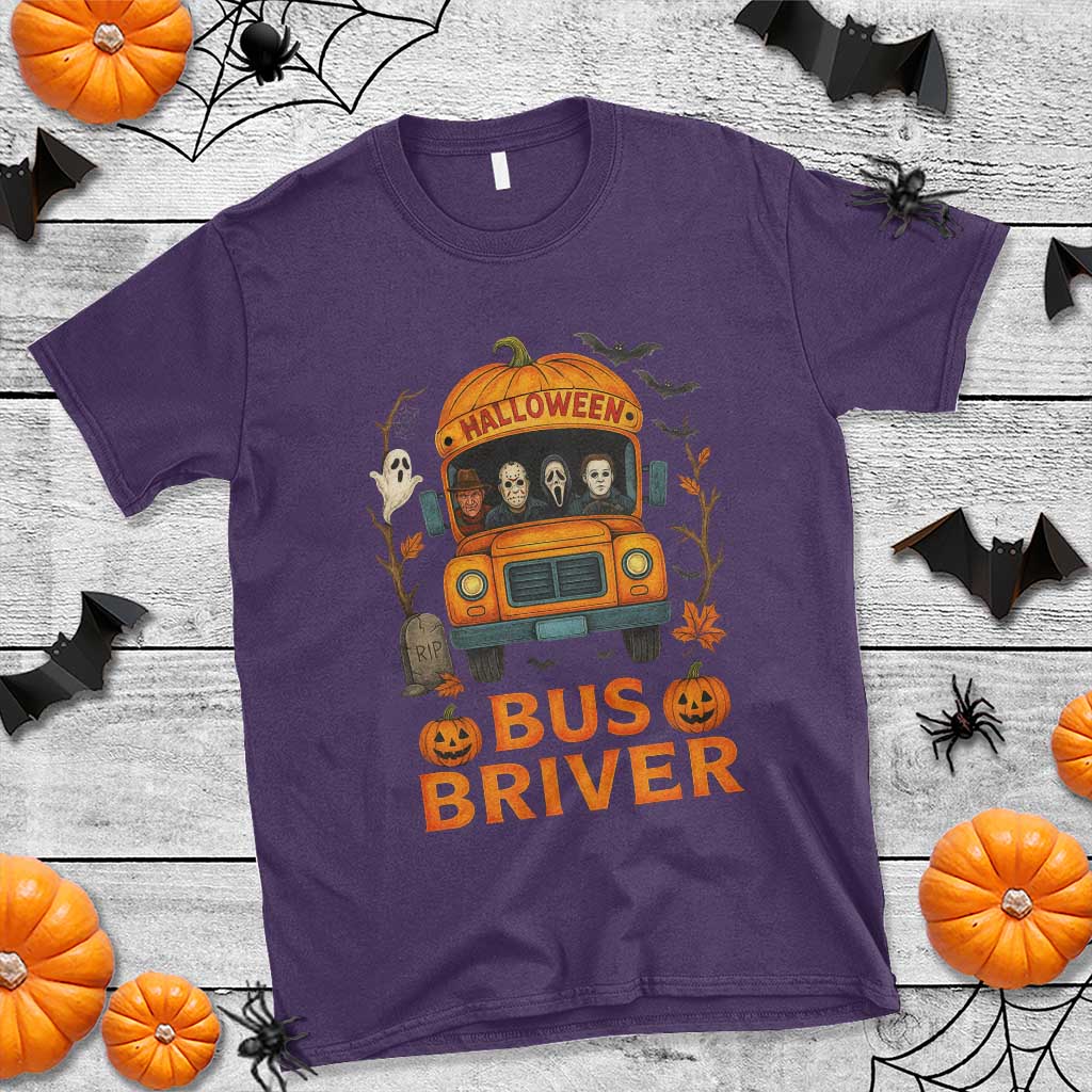 Funny Halloween Bus Driver T Shirt Horror Slashers Pumpkin School Bus Spooky Season - Wonder Print Shop
