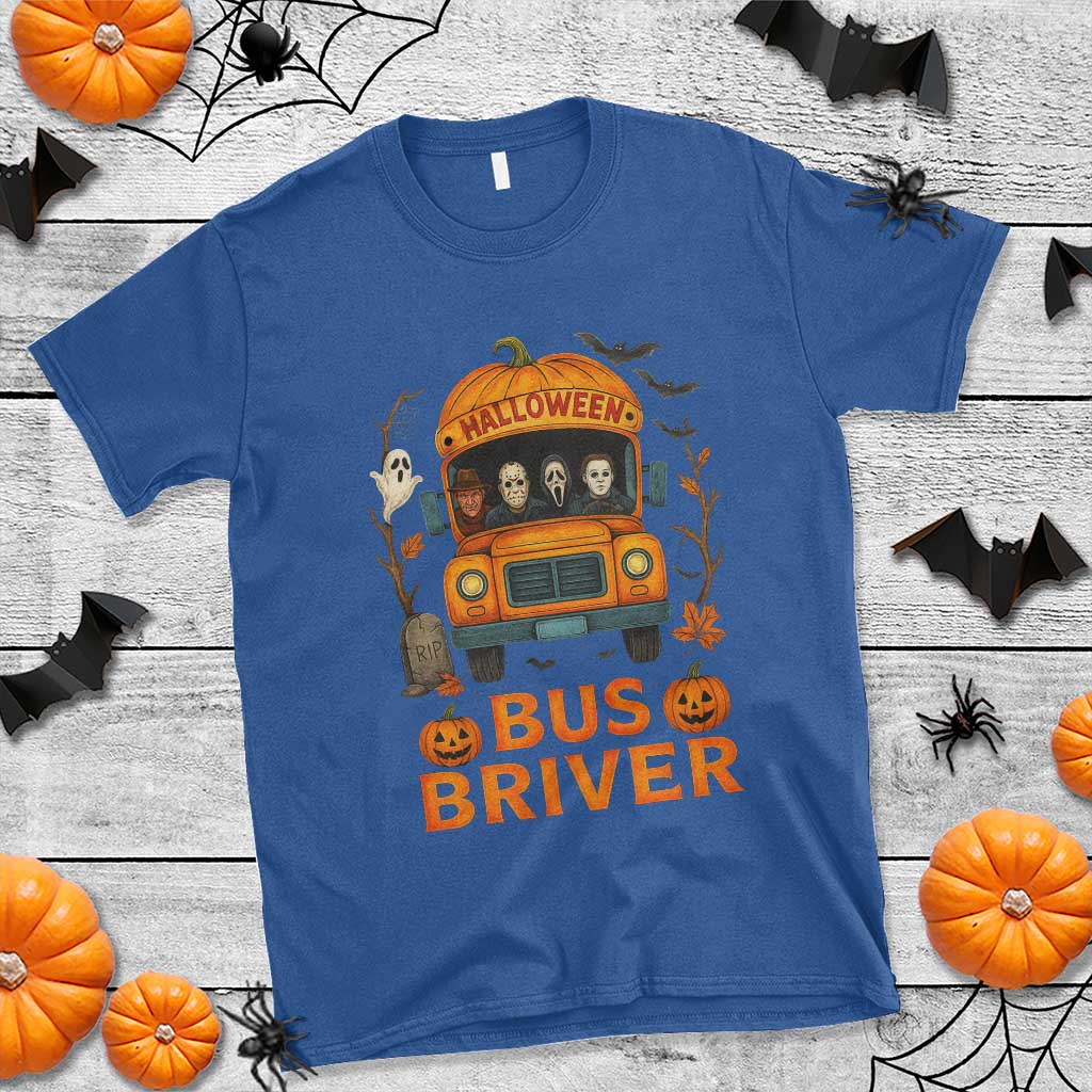 Funny Halloween Bus Driver T Shirt Horror Slashers Pumpkin School Bus Spooky Season - Wonder Print Shop