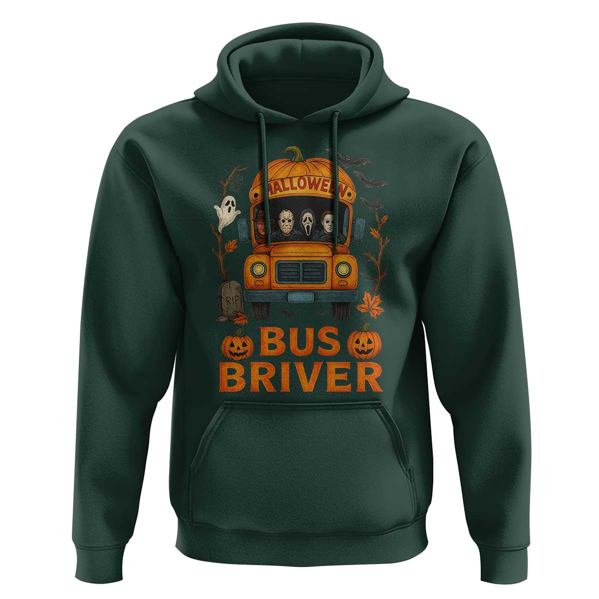 Funny Halloween Bus Driver Hoodie Horror Slashers Pumpkin School Bus Spooky Season - Wonder Print Shop