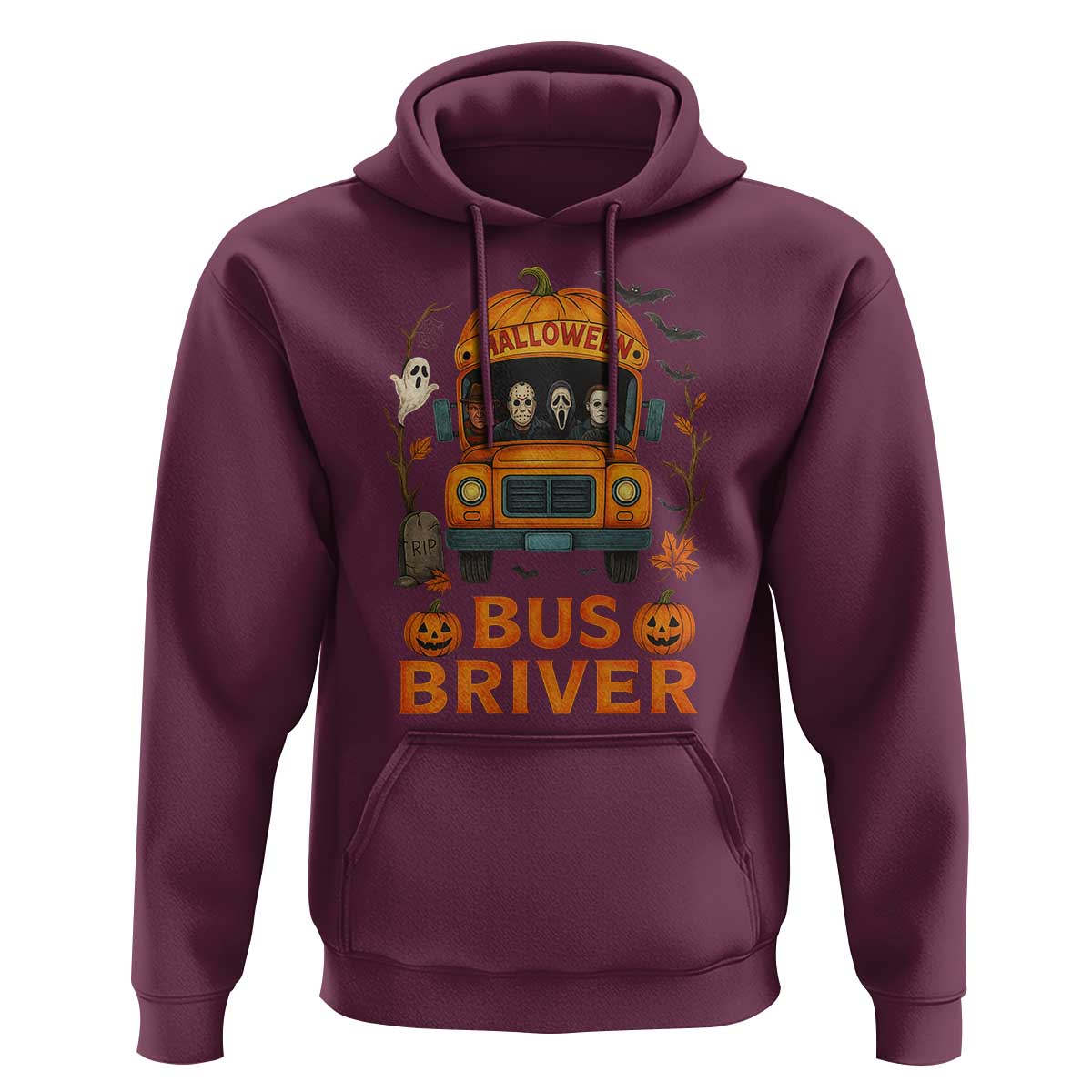 Funny Halloween Bus Driver Hoodie Horror Slashers Pumpkin School Bus Spooky Season - Wonder Print Shop