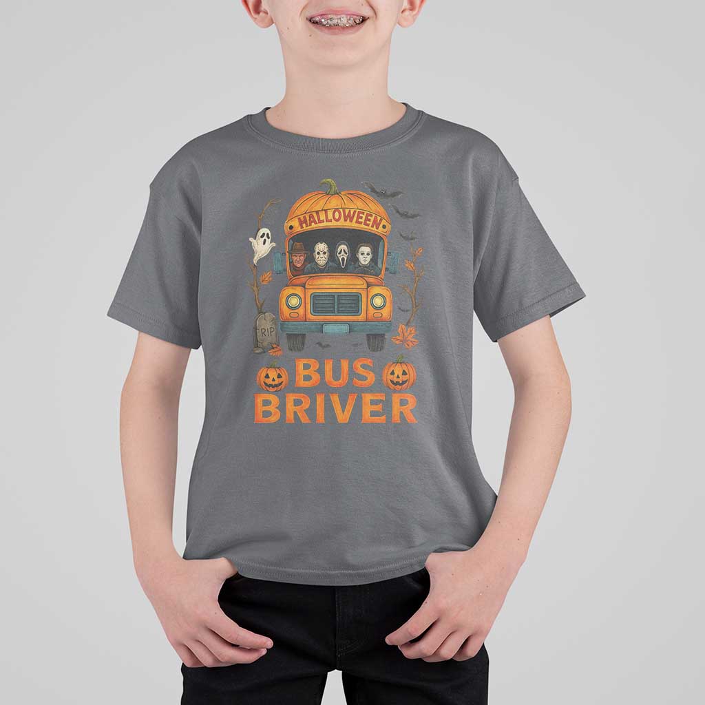 Funny Halloween Bus Driver T Shirt For Kid Horror Slashers Pumpkin School Bus Spooky Season - Wonder Print Shop