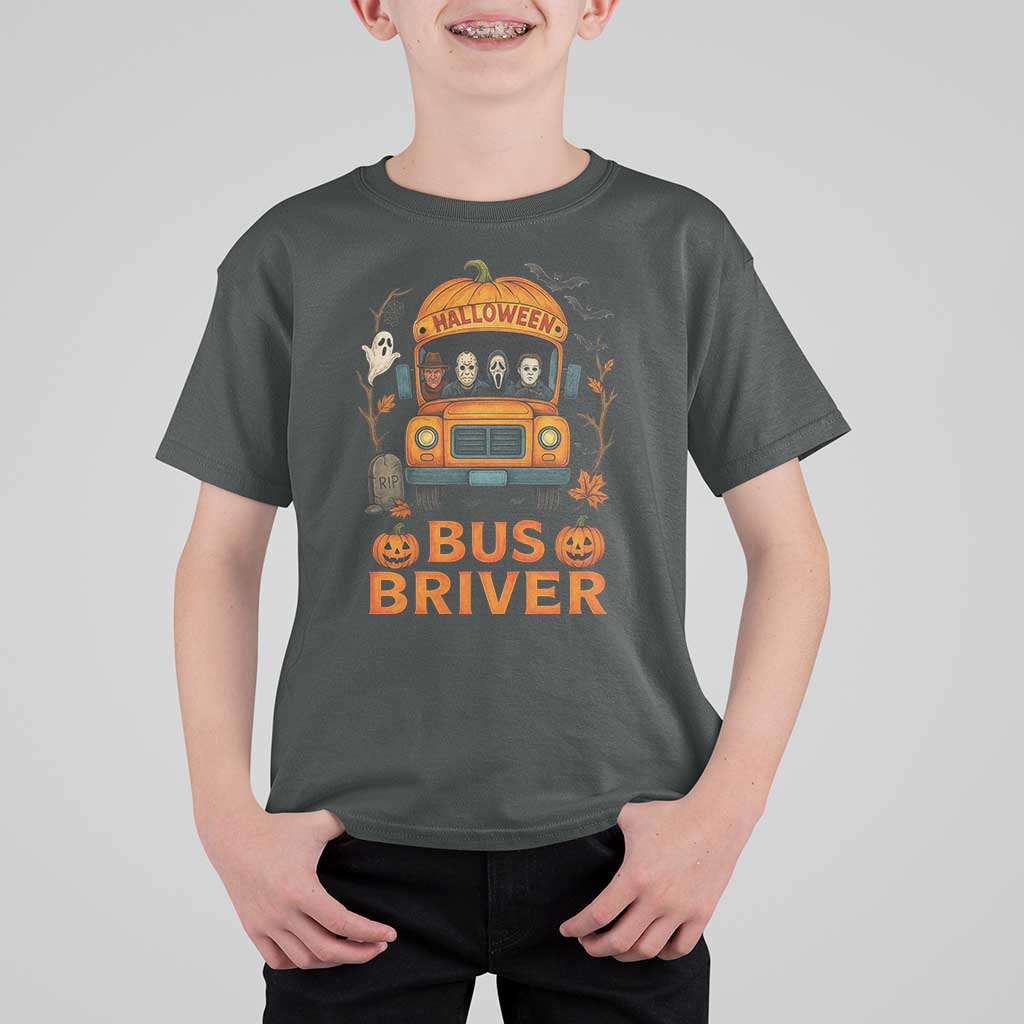 Funny Halloween Bus Driver T Shirt For Kid Horror Slashers Pumpkin School Bus Spooky Season - Wonder Print Shop