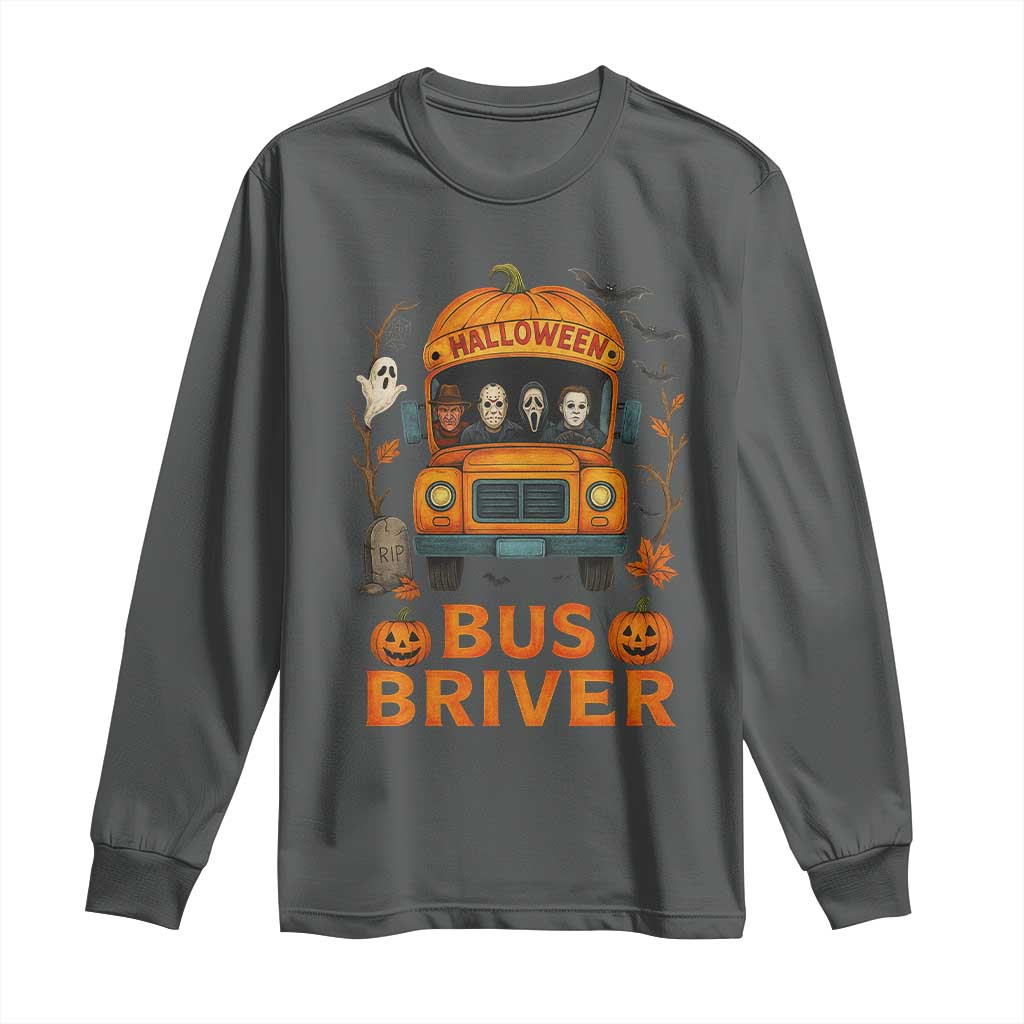 Funny Halloween Bus Driver Long Sleeve Shirt Horror Slashers Pumpkin School Bus Spooky Season - Wonder Print Shop