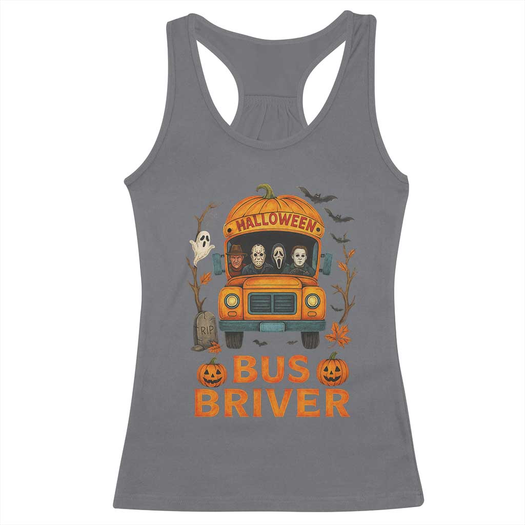 Funny Halloween Bus Driver Racerback Tank Top Horror Slashers Pumpkin School Bus Spooky Season - Wonder Print Shop