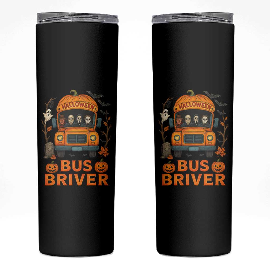 Funny Halloween Bus Driver Skinny Tumbler Horror Slashers Pumpkin School Bus Spooky Season - Wonder Print Shop