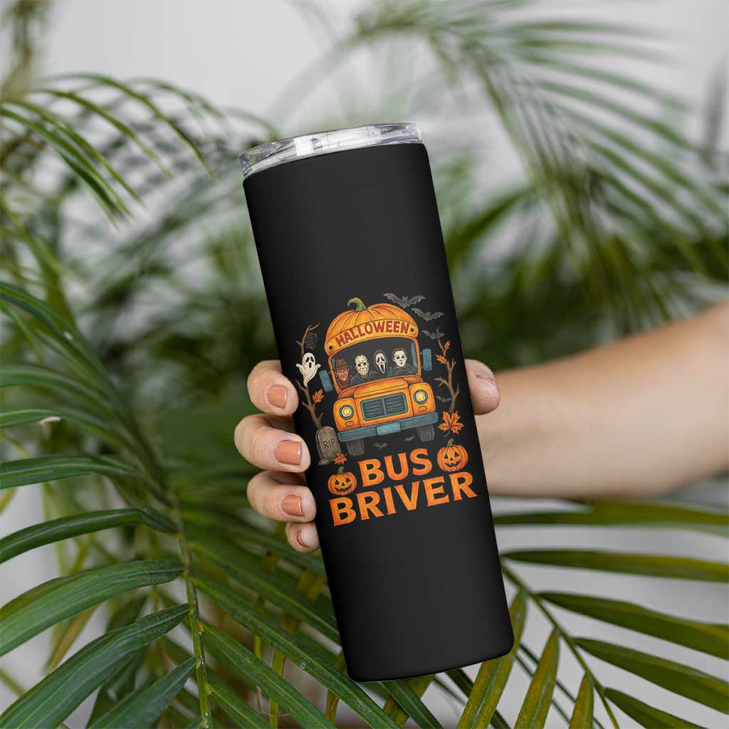 Funny Halloween Bus Driver Skinny Tumbler Horror Slashers Pumpkin School Bus Spooky Season - Wonder Print Shop