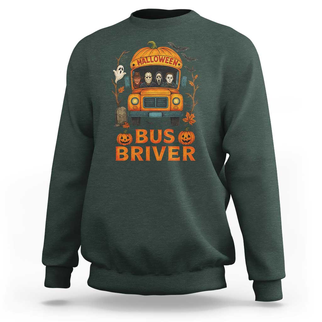 Funny Halloween Bus Driver Sweatshirt Horror Slashers Pumpkin School Bus Spooky Season - Wonder Print Shop