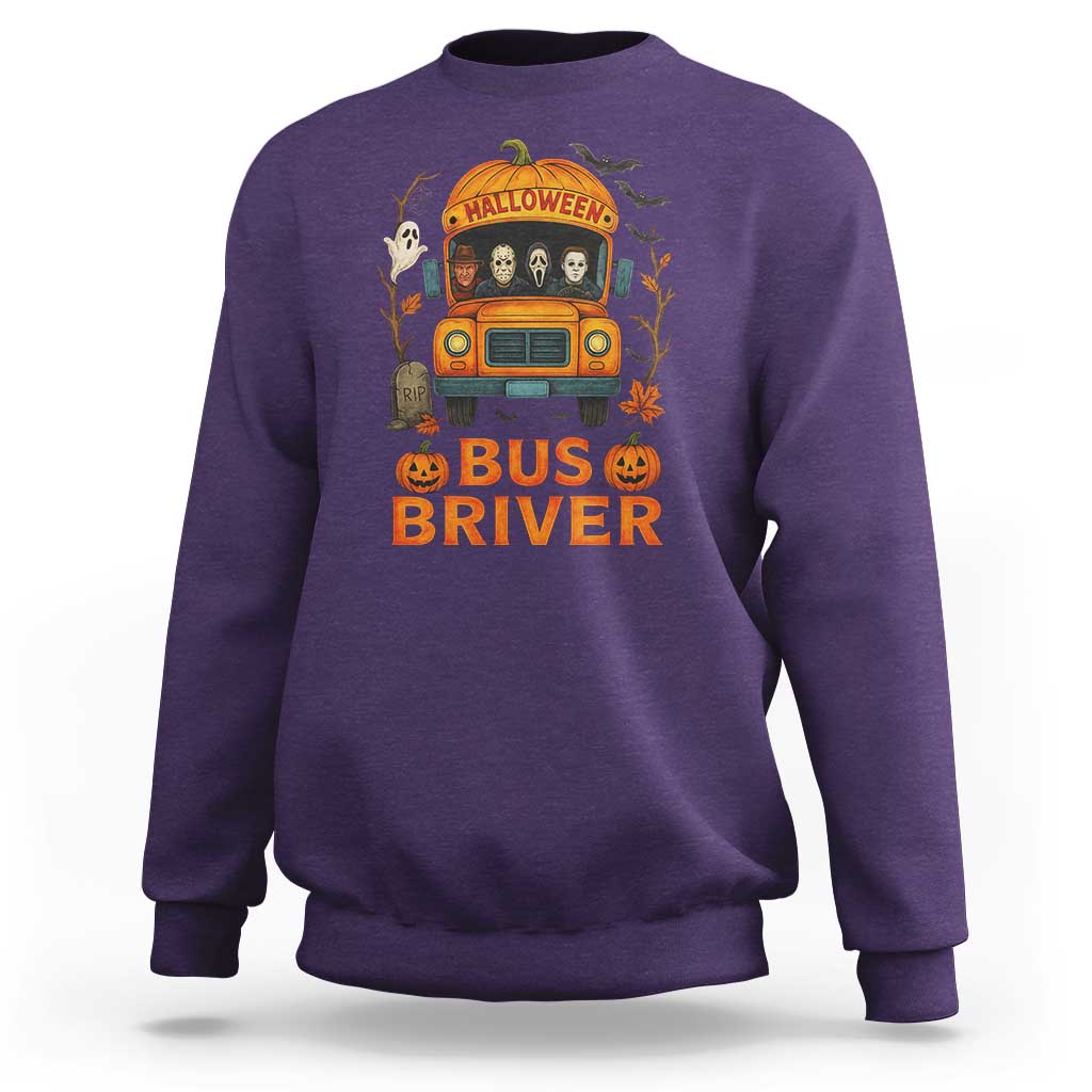 Funny Halloween Bus Driver Sweatshirt Horror Slashers Pumpkin School Bus Spooky Season - Wonder Print Shop